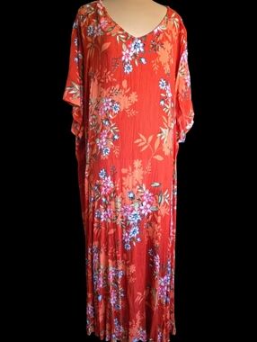 Woman Within Orange Floral Caftan Maxi Sz 4x